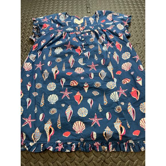 Print Fresh Womens Shoreline Dress Pintuck Beachcomber XL Blue Ruffle Hem - Picture 3 of 10